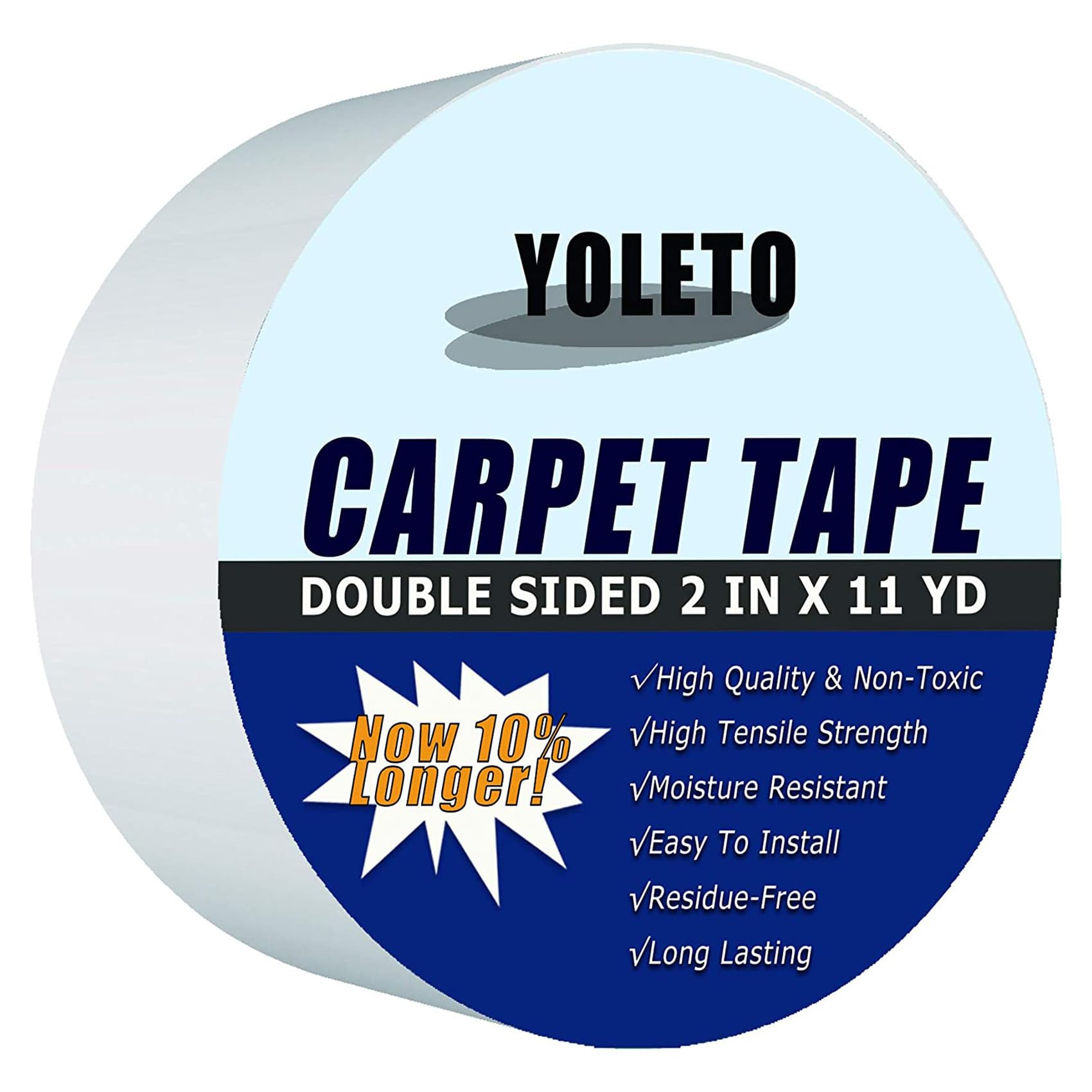 YOLETO Double Sided Carpet Tape Heavy Duty - Anti Slip Rug Secure Tape for Carpet Edges, Sticky mat Tape for Area Rugs, Hardwood Floors, Laminate