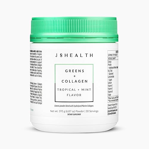 JSHealth Super Greens Powder - Polvo de verduras y colágeno, superalimento en polvo con péptidos de colágeno marino, vitaminas y verduras, 30
