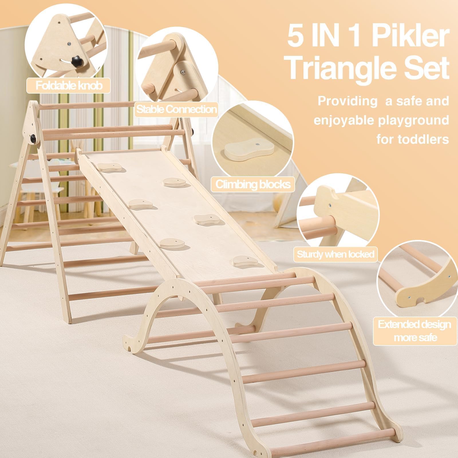 Giant bean Montessori Klettergerüst Vielseitiges Indoor-Klettergerüst 7-in-1 aus Holz – fördert Motorik & Spielspaß für Kinder ab 1 Jahr Kinder Klettergerüst (L)