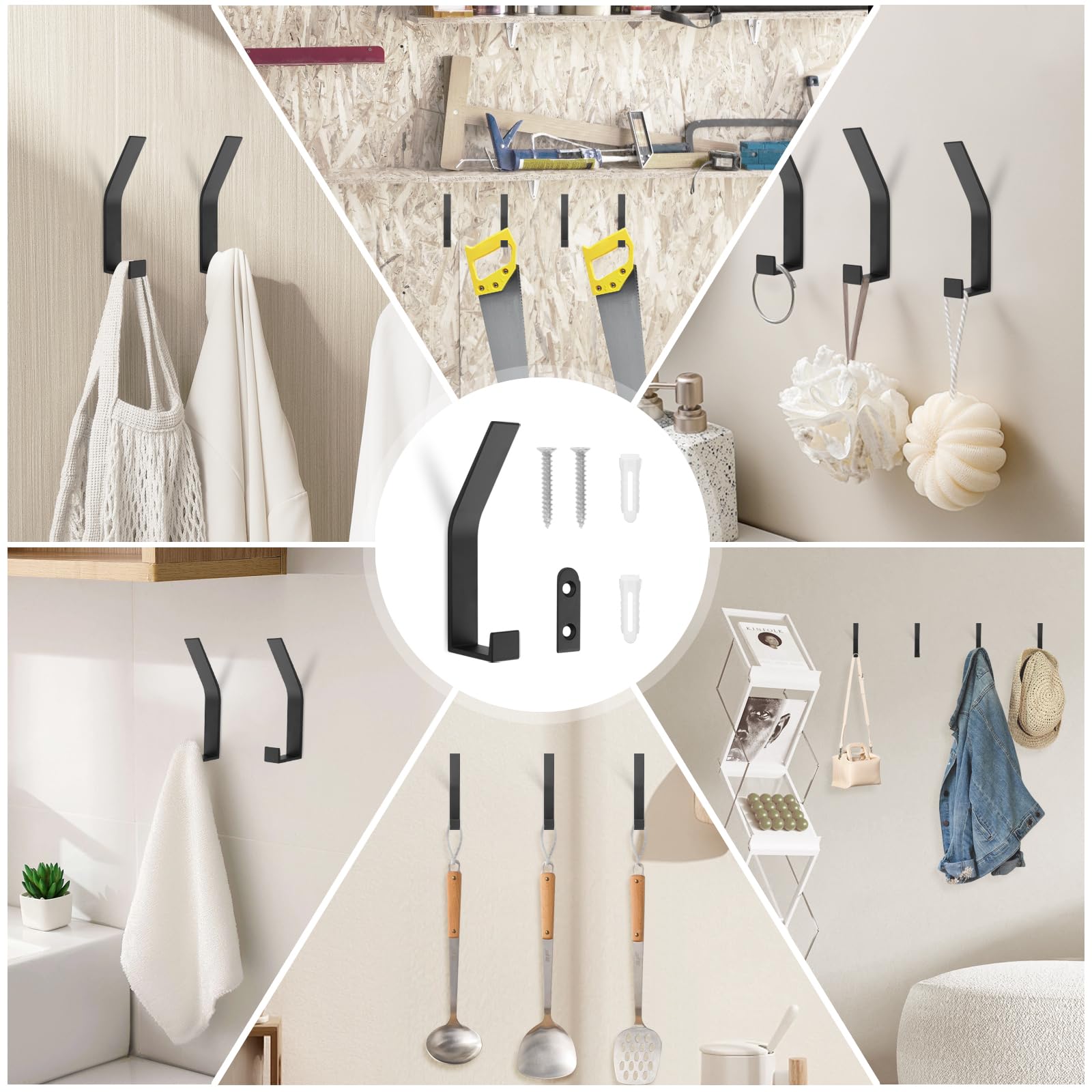 MABAHON - Lot De 6 Crochets Muraux Invisibles En Alliage Zinc Doré - Porte-manteaux Design Pour Salon, Salle De Bain, Chambre - Support 20kg