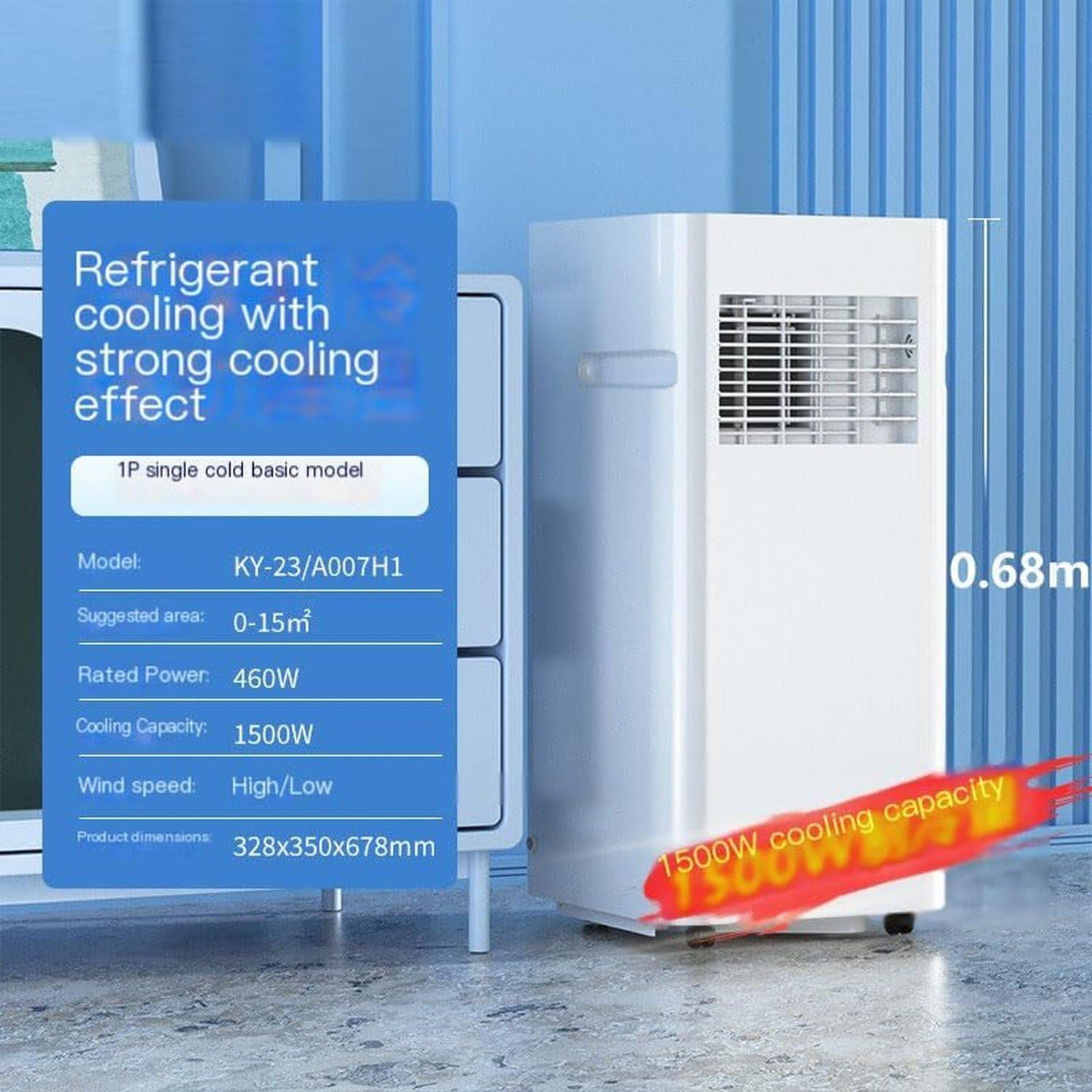 Aire Acondicionado Portátil 12000BTU, Equipo Silencioso con Temporizador y Mando a Distancia, Instalación Fácil para Dormitorios, Enfriador de Bajo Cons, Style 4, 7000 BTU