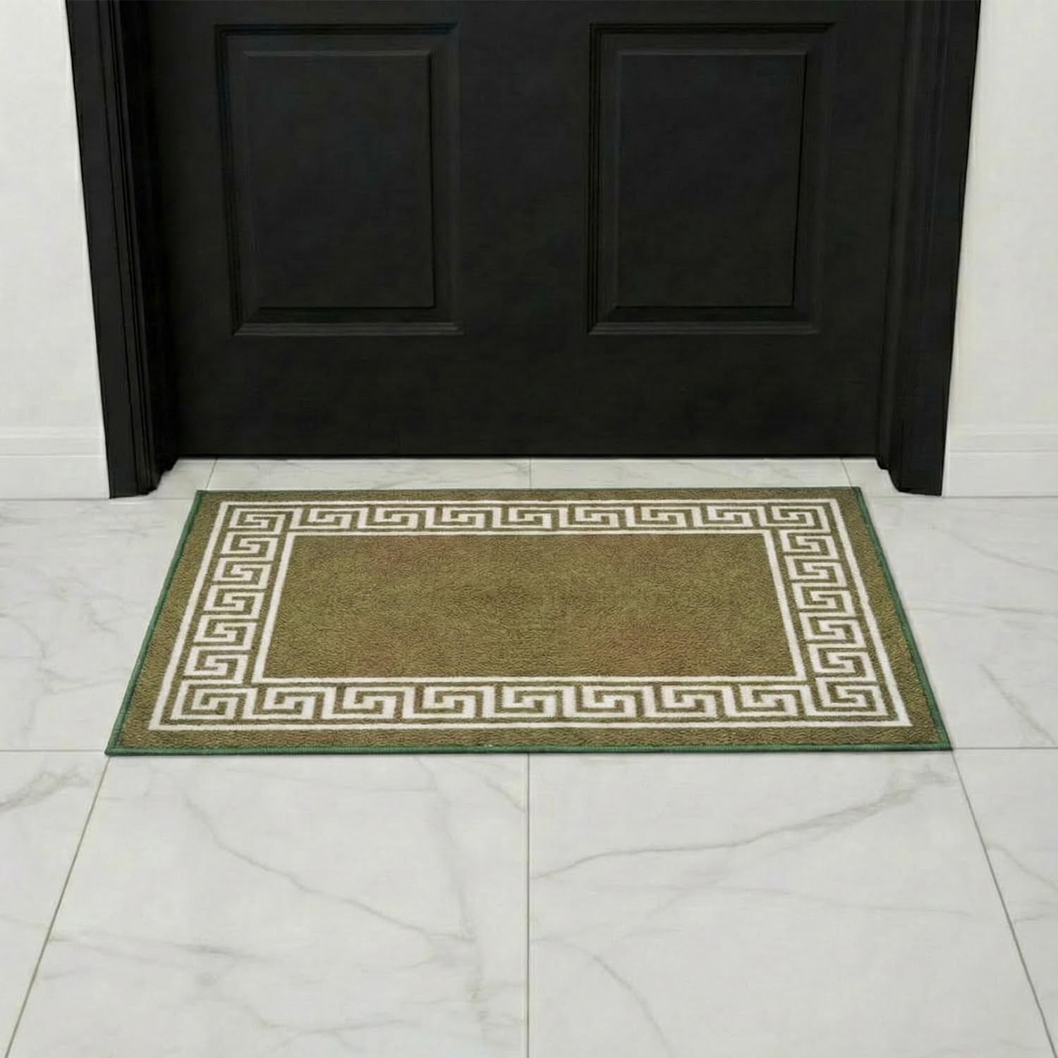 B&B Door Mat Non-Slip Washable Dirt Trapper Floor mat having Indoor Outdoor Utility, Kitchen and large yoga Anti Slip Mats | 50 x 80 cm - Greeky Rug - Green & Cream