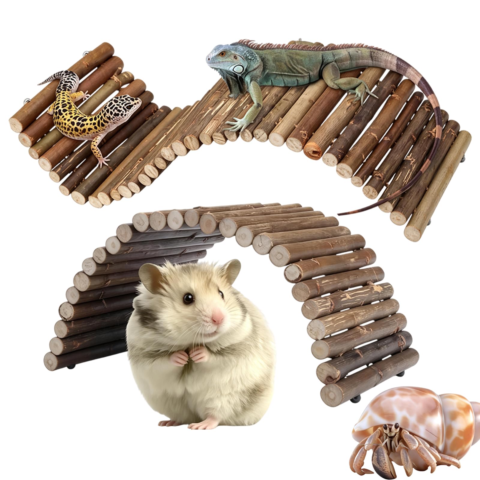 2Pcs Bendable Wooden Hideout Bridge 7.87x4 Inch - Flexible Habitat Decor & Chew Toy For Hamsters Gerbils Reptiles - Applewood Style Climbing Enrichment