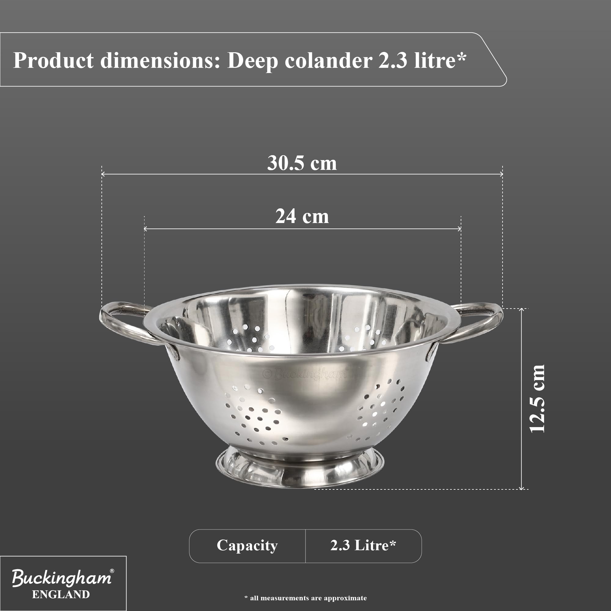 Buckingham Tiefes Edelstahl-Abtropfsieb, 2,8 l, 24 cm