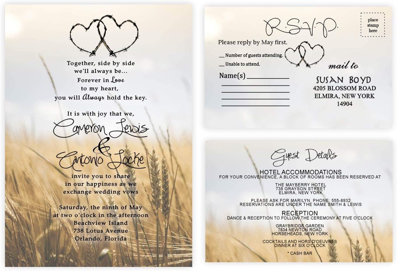 Pampas Grass Wedding Invitations Custom Rustic Wedding Invitation Personalized Set of 50 Invites with Envelopes and RSVP Cards