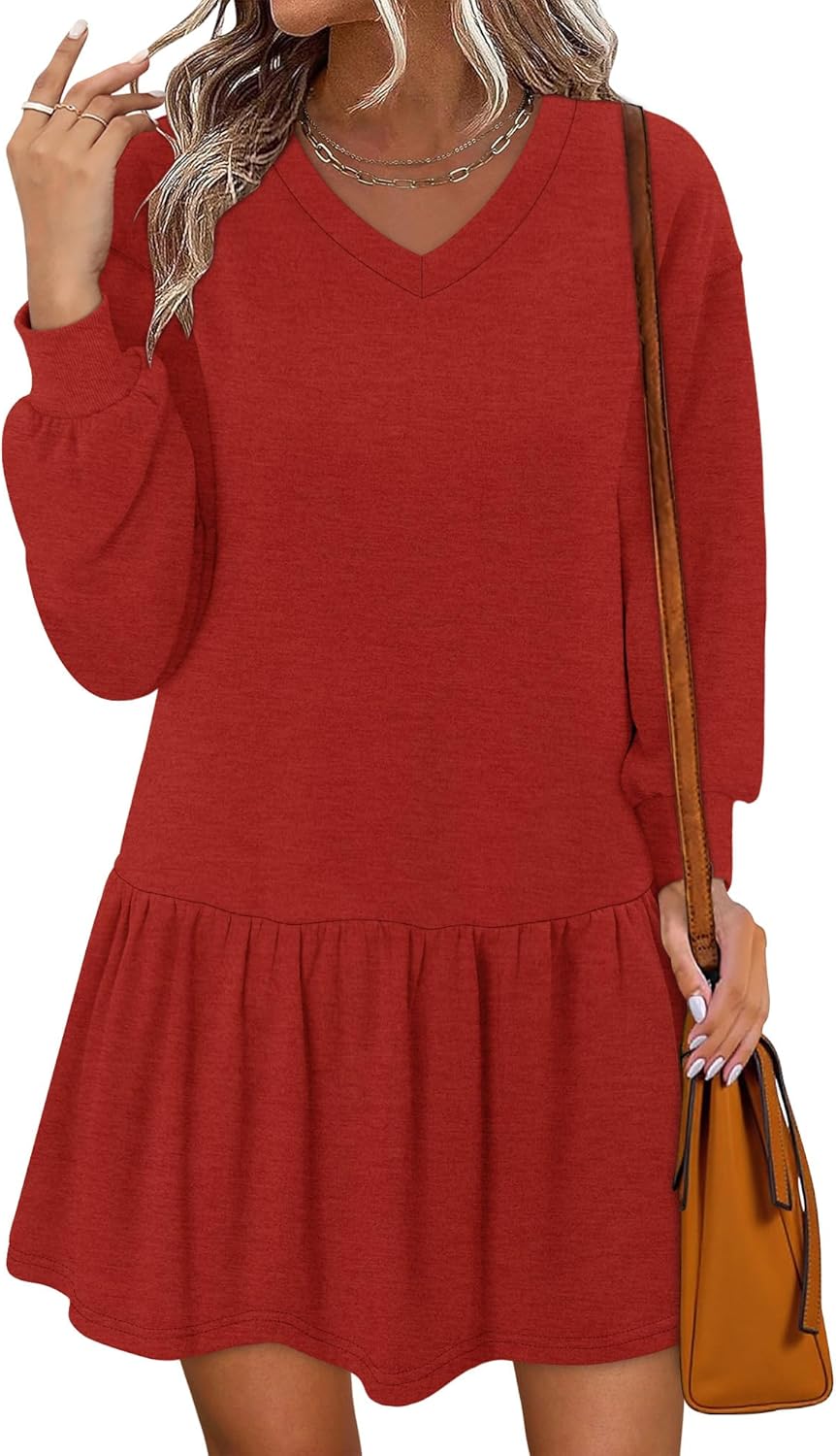 KISSMODA Womens Sweatshirt Dress Fall Long Sleeve Pullover Tops Patchwork Casual Mini Dresses - Image 3