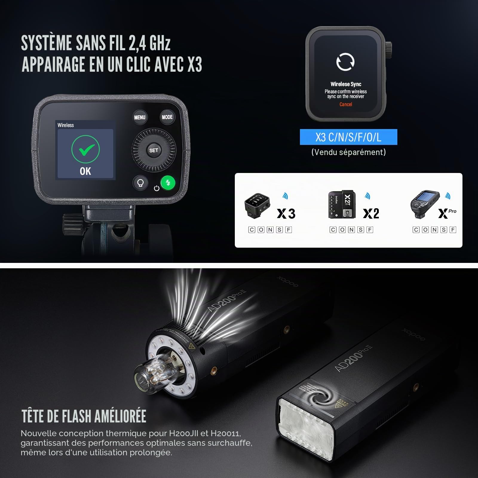 Godox AD200Pro II AD200ProII Flash Speedlight Strobe Extérieur with BD-07II 200Ws 2.4G TTL Flash,500 éclairs à Pleine Puissance Flash de Poche pour Canon,Sony,Nikon,Fuji,Olympus,Panasonic