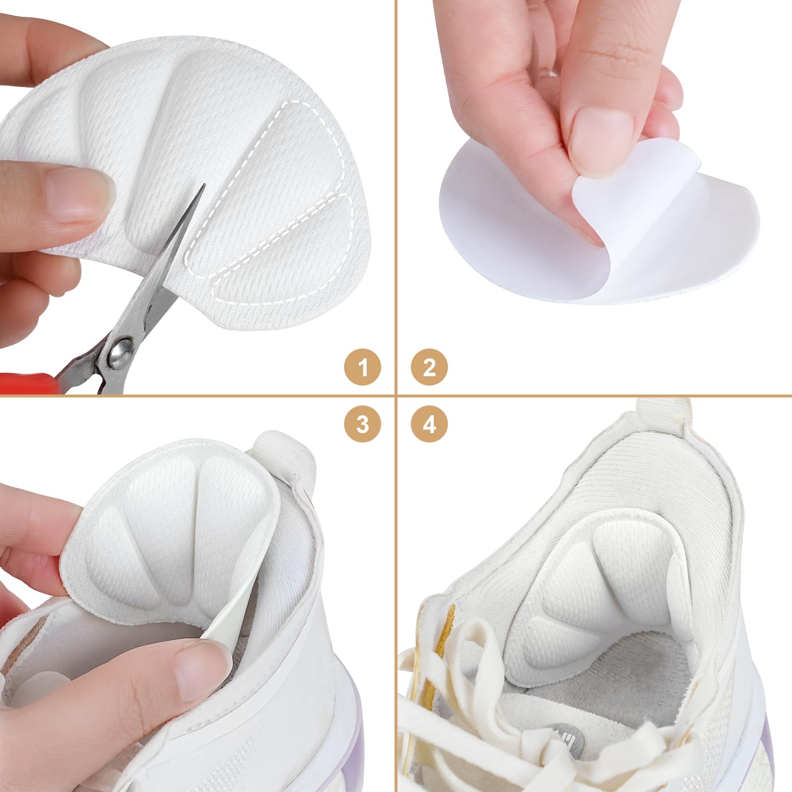 3 Pares de Almohadillas para Talones, Taloneras Premium para Zapatos, Protector de Talon, Plantillas Antideslizantes Autoadhesivas para un Confort Óptimo (Blanco)