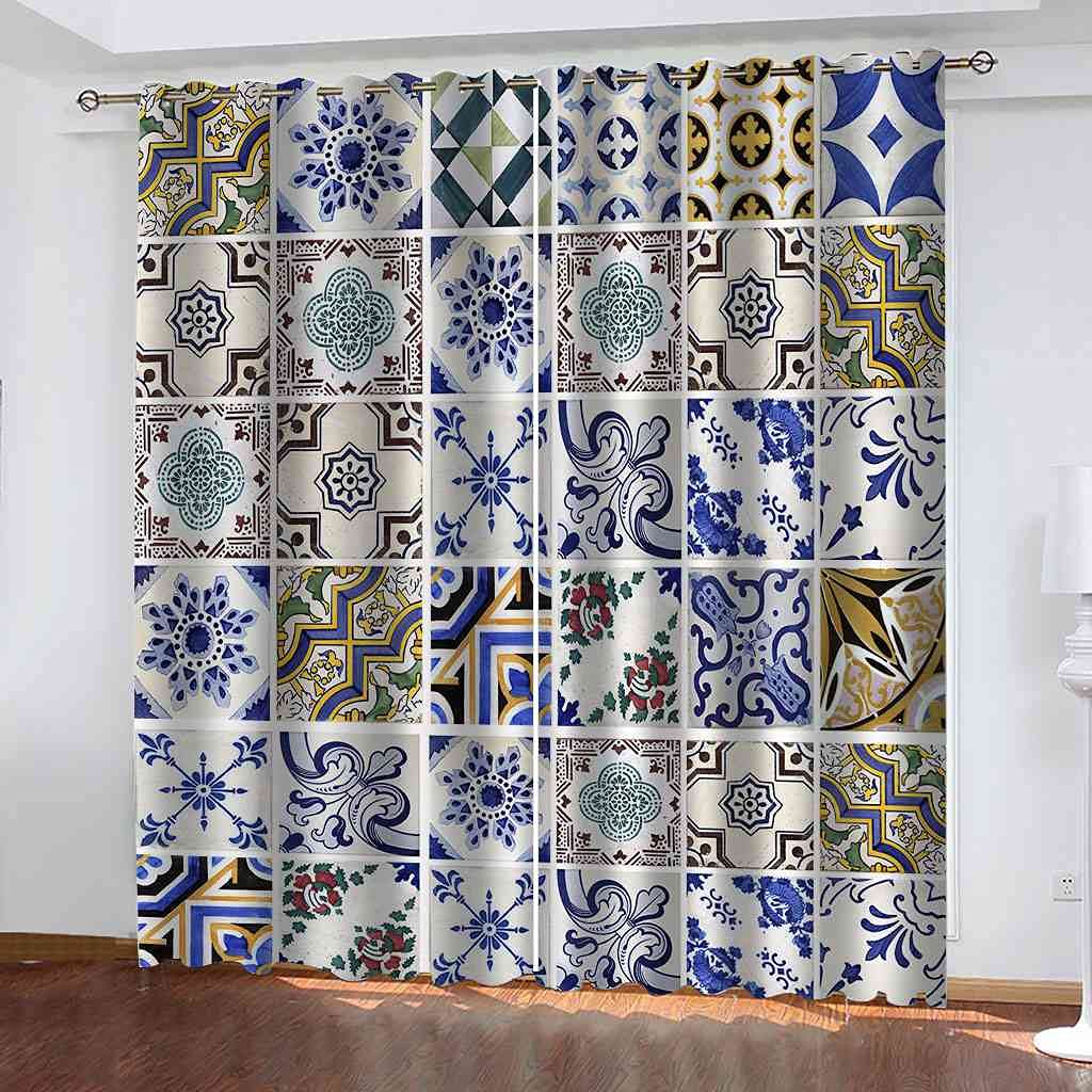 Rideaux occultants d'enfant 3D isolants phoniques en polyester retro de 200x214 cm pour le salon