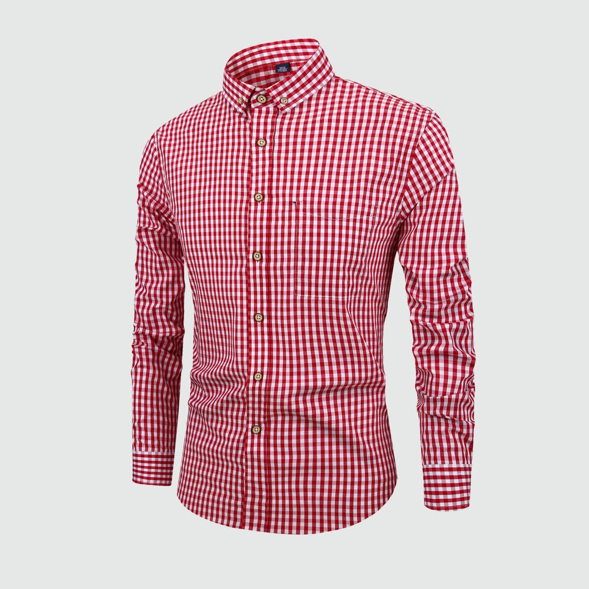 Camicia da uomo in cotone traspirante a maniche lunghe scozzese casual slim fit