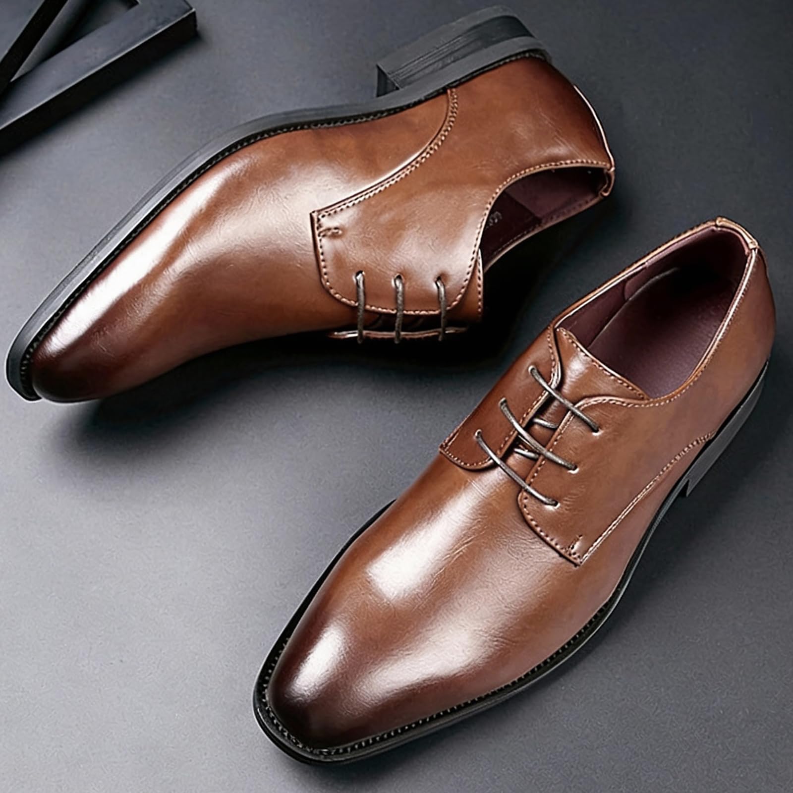 Scarpe Eleganti da Uomo in Pelle PU Classiche Stringate Oxford Scarpe Derby da Lavoro Formali Matrimonio Ballo di fine Anno Lavoro Ufficio Confortevole,Marrone,41