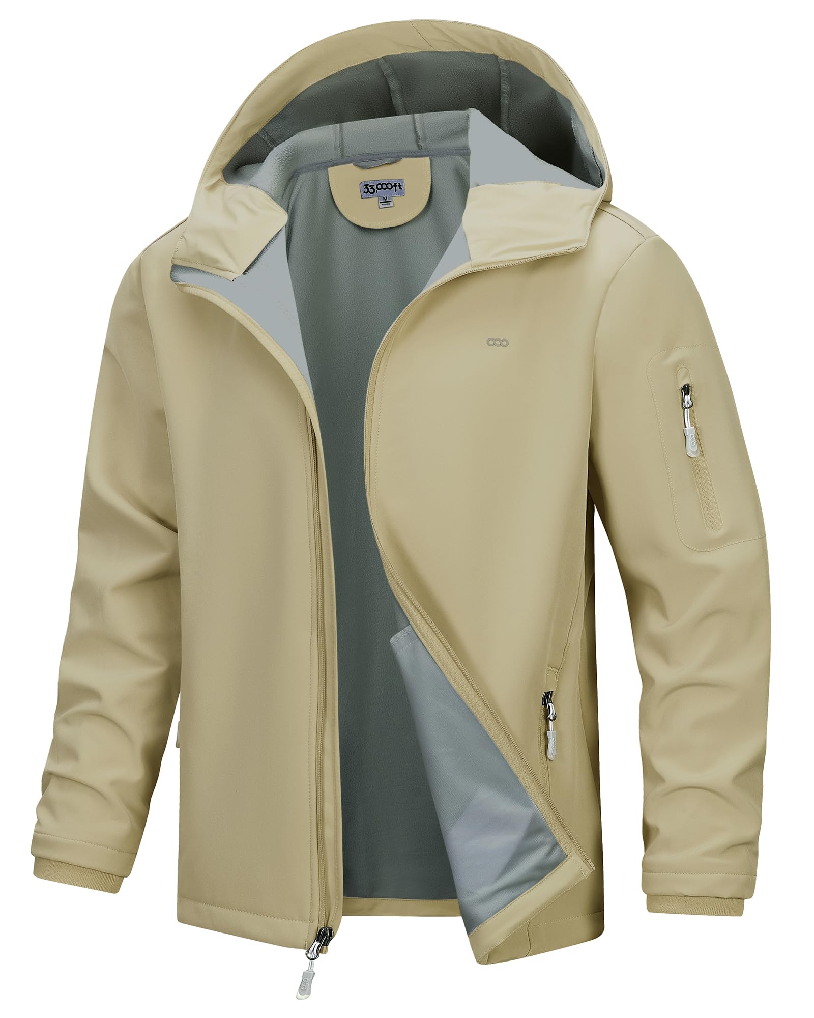 33,000ft Men's Hooded Softshell Jacket Waterproof Lightweight Insulated Windbreaker Fleece Lined Rain Shell Jacket