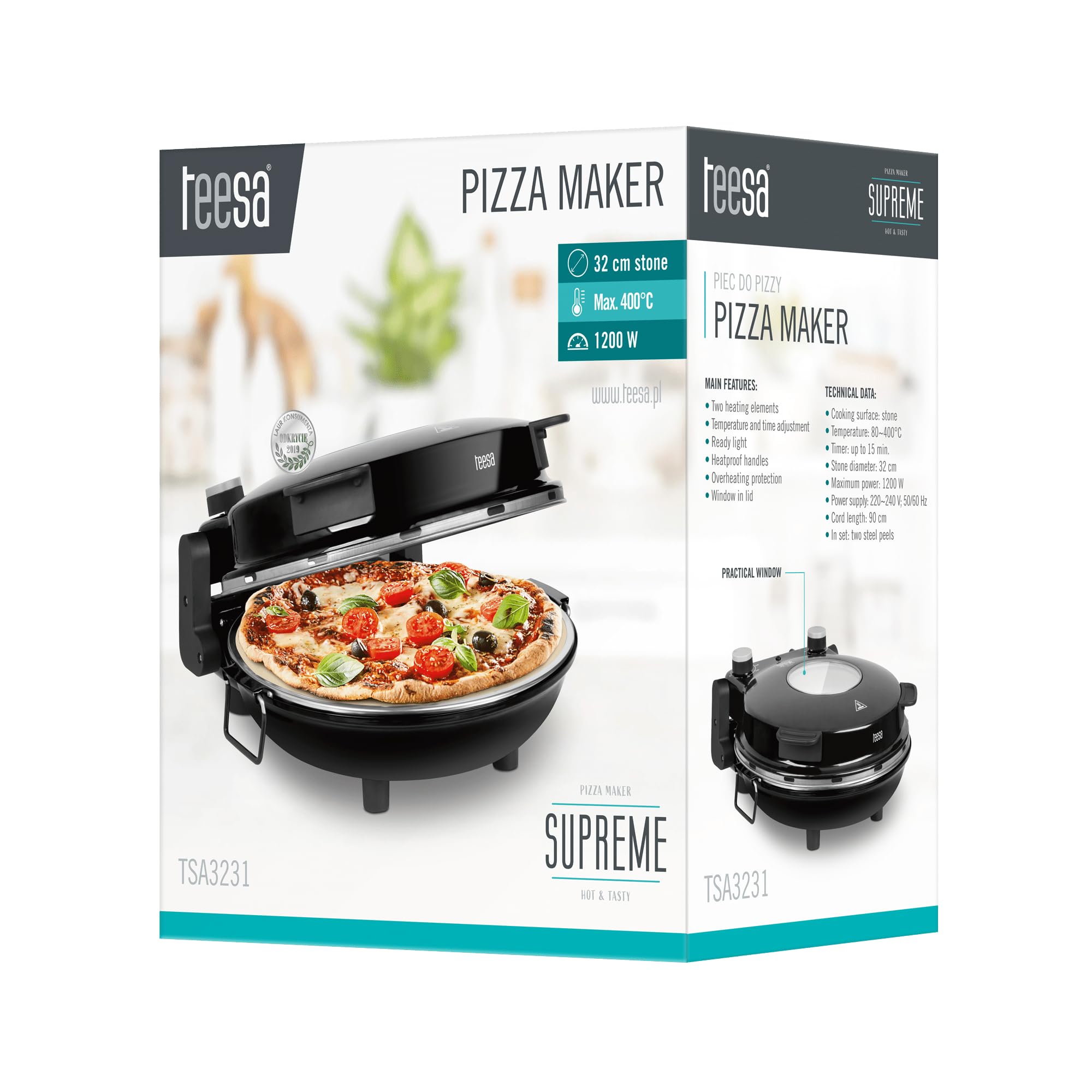 Teesa TSA3231 Supreme Forno per Pizza, Steen, Nero