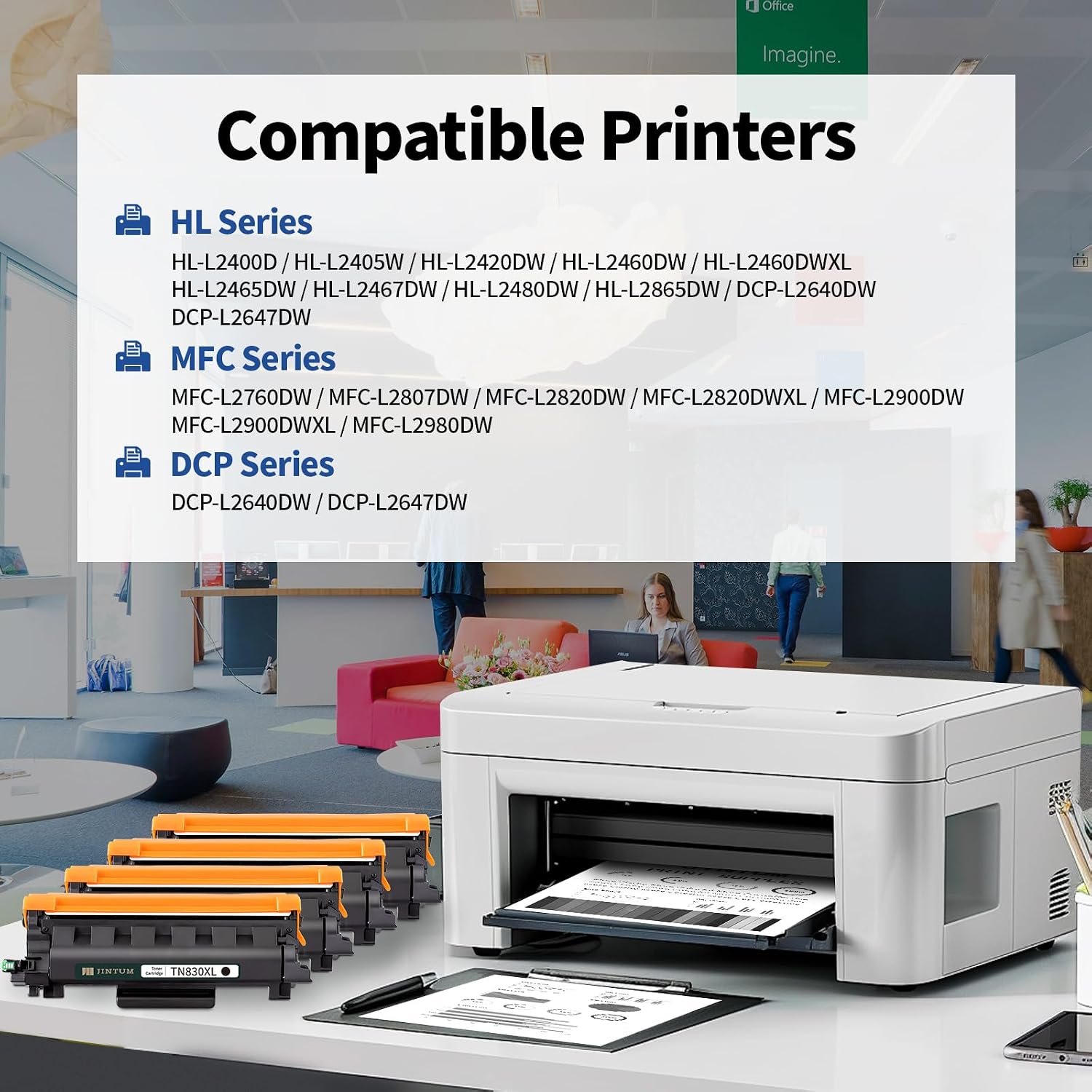 JINTUM TN830XL Toner Cartridge Compatible with Brother TN830 TN830XL Toner Cartridge for Brother HL-L2460DW DCP-L2640DW HL-L2405W MFC-L2820DW HL-L2400D Printers (High Yield, 4-Pack)