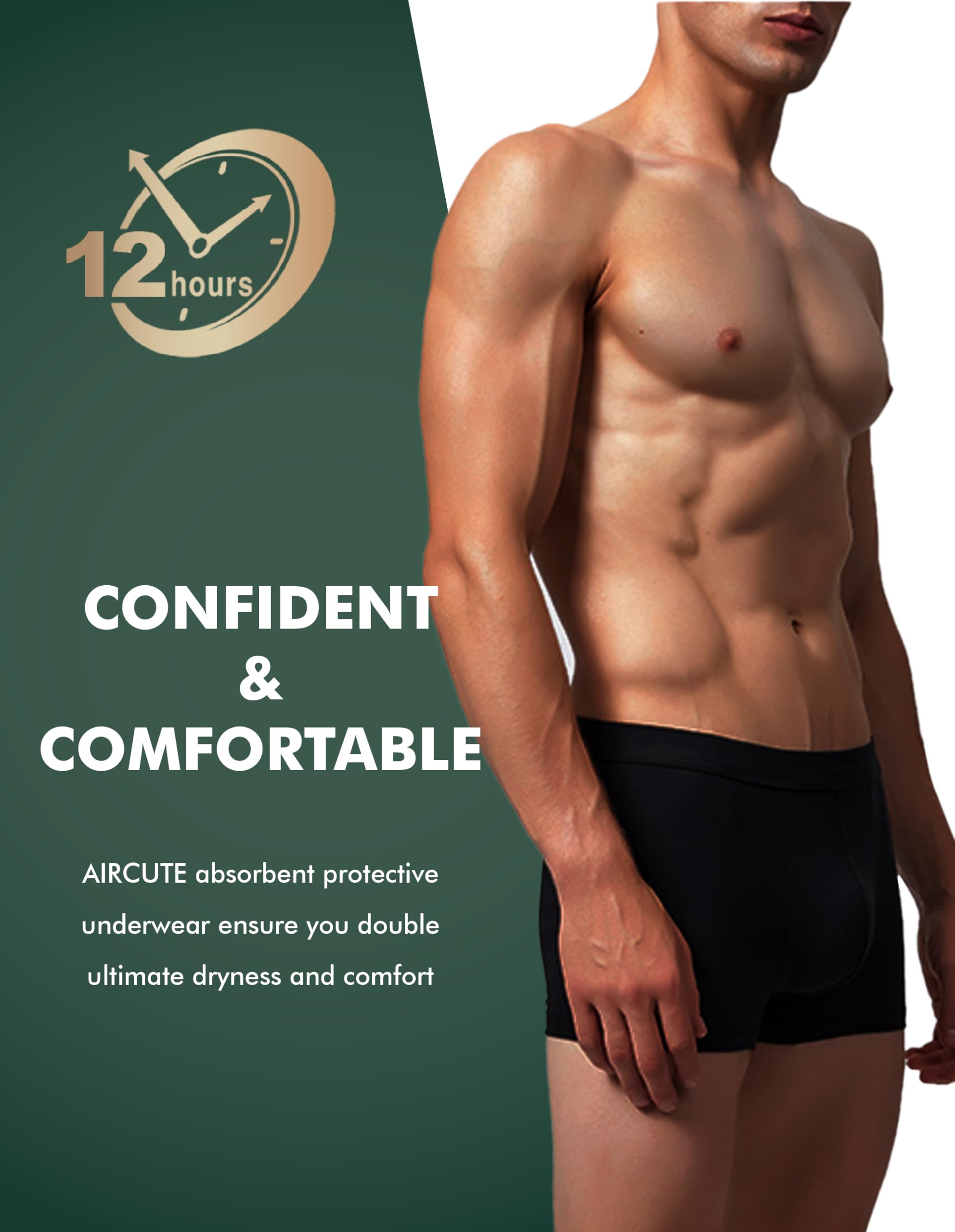 AIRCUTE Ropa interior lavable para hombre, para incontinencia urinaria, transpirable, suave, a prueba de fugas, paquete de 3 (S, 2 negro, 1 blanco)