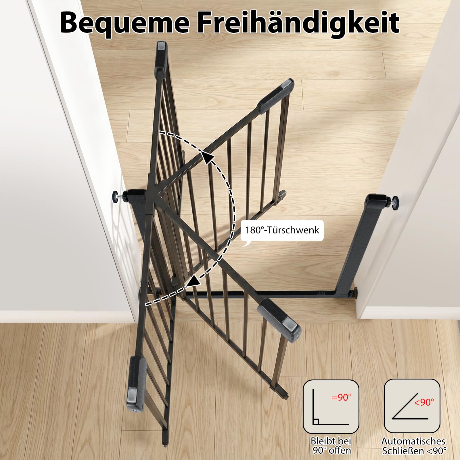 COSTWAY Kratka ochronna na schody, bez wiercenia, 75-82 cm szerokości, Auto-Close, kratka ochronna na drzwi, z metalu, dla niemowląt i zwierząt domowych, kolor czarny