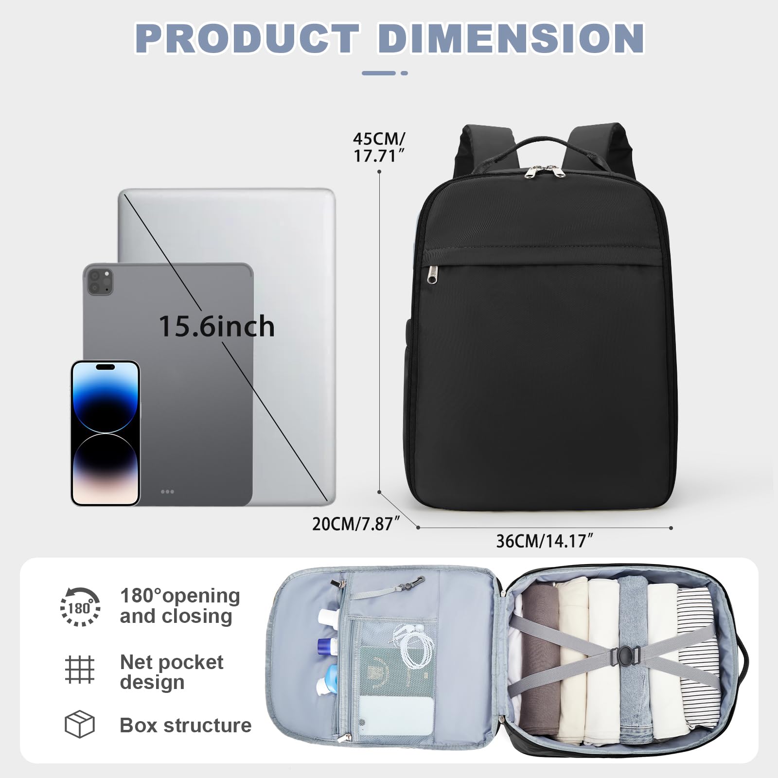 SZLX Zaino Ryanair 40x20x25 e 45x36x20 - Bagaglio a Mano Donna e Uomo, Borsa da Cabina Impermeabile per Laptop 14 Pollici, Zaino da Viaggio