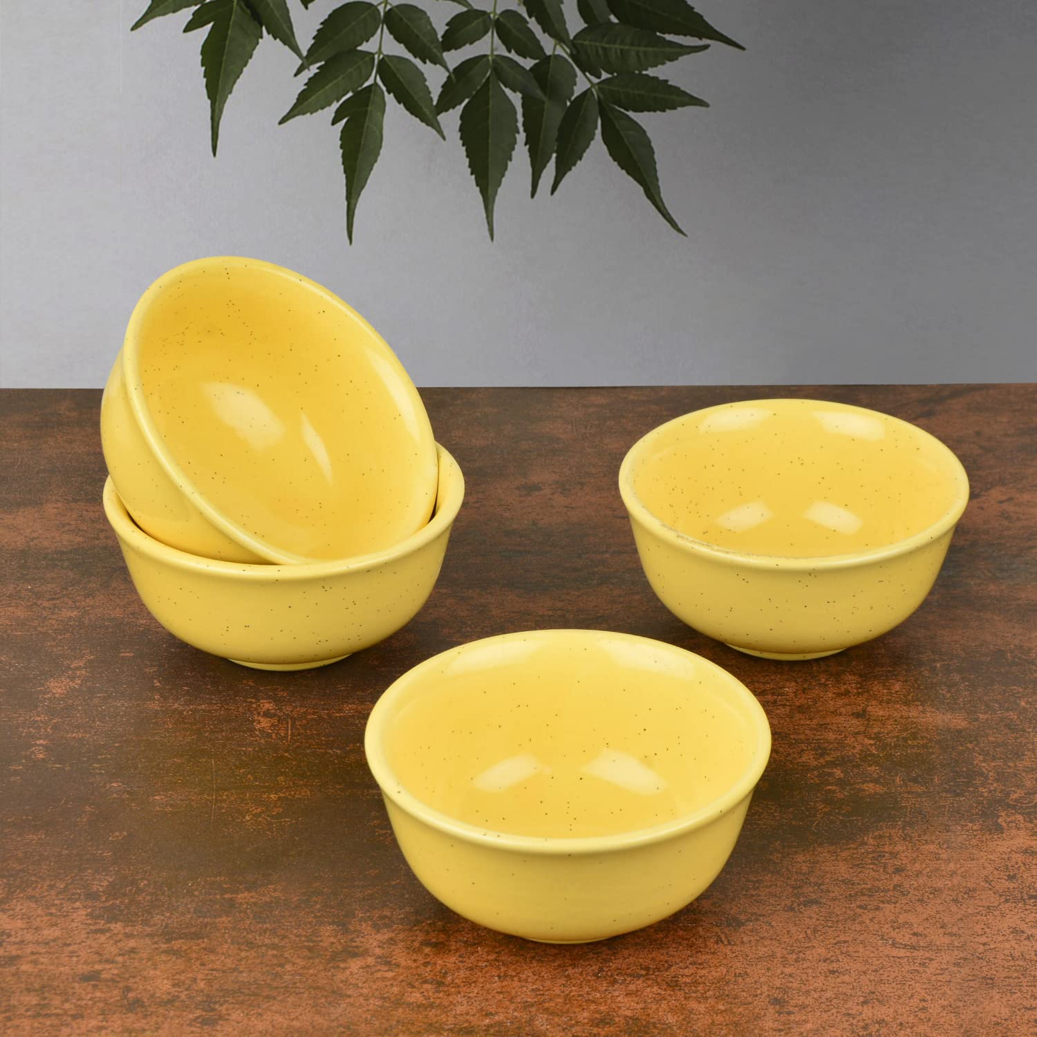 StyleMyWay "Golden Glow Collection Premium Ceramic Dinner Serving Bowls (Set of 4, Yellow, 160 ml) | Vegetable & Dessert Serving Bowls | Katoris