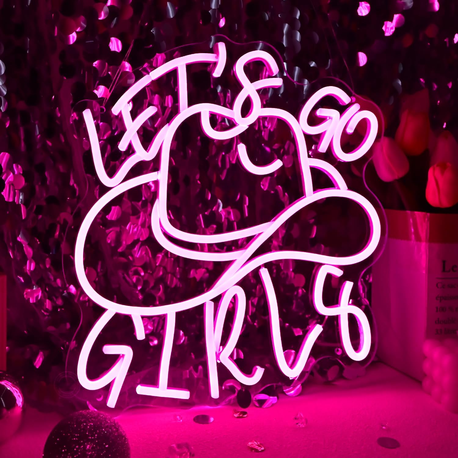 Britrio Cowgirl Hat Let’s Go Girls Neon Sign Hot Pink Led Western Cowboy Neon Light Bachelorette Party Nashville Last Rodeo Disco Bridal Shower Home Beer Bar Pub Wall Decor Birthday Christmas Gift