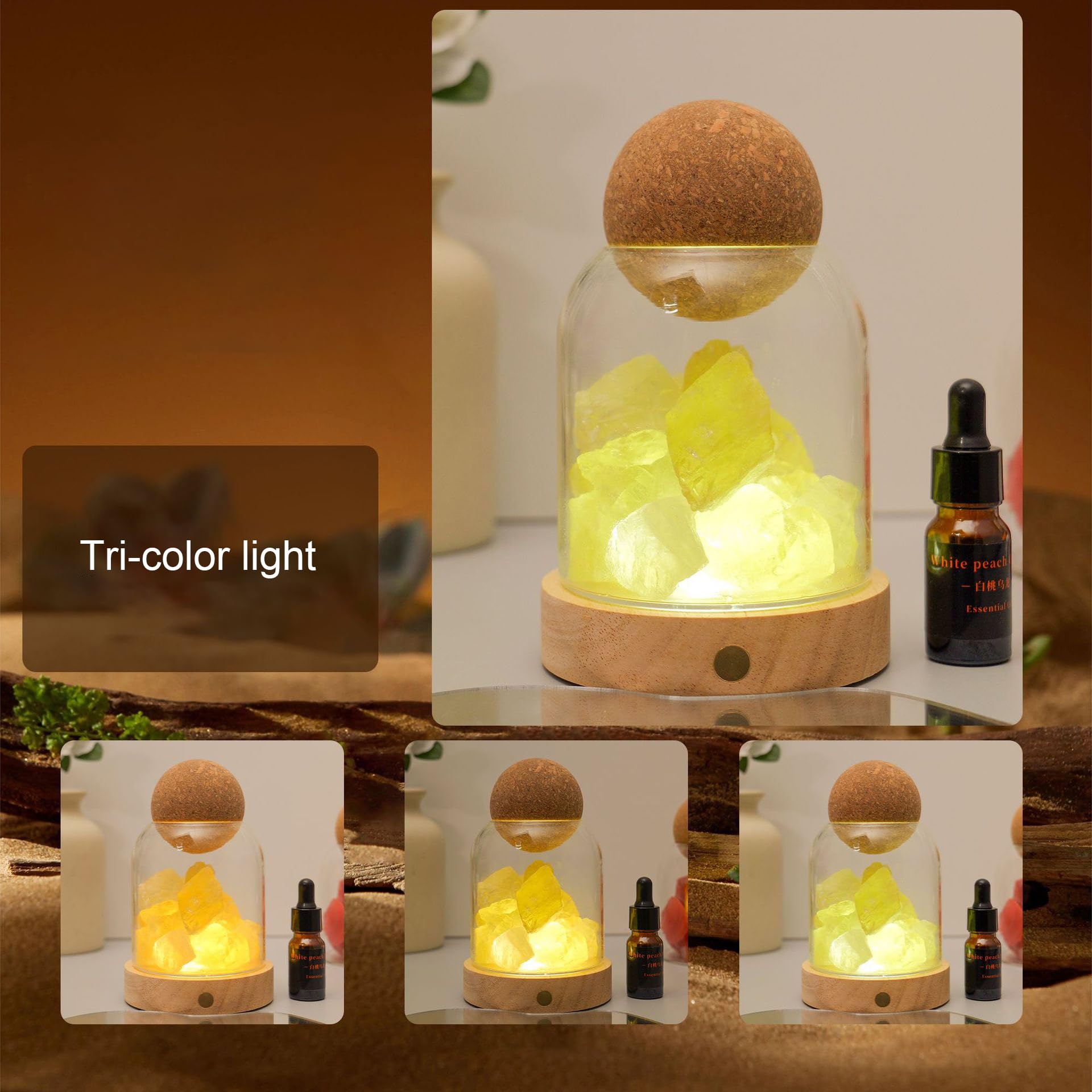 Lampa nocna z solą kryształową naturalną leczniczą kamienny dyfuzor zapachowy | Lampka nocna z portem USB 3 regulowane tryby kolorów do sypialni spa dekoracja domu