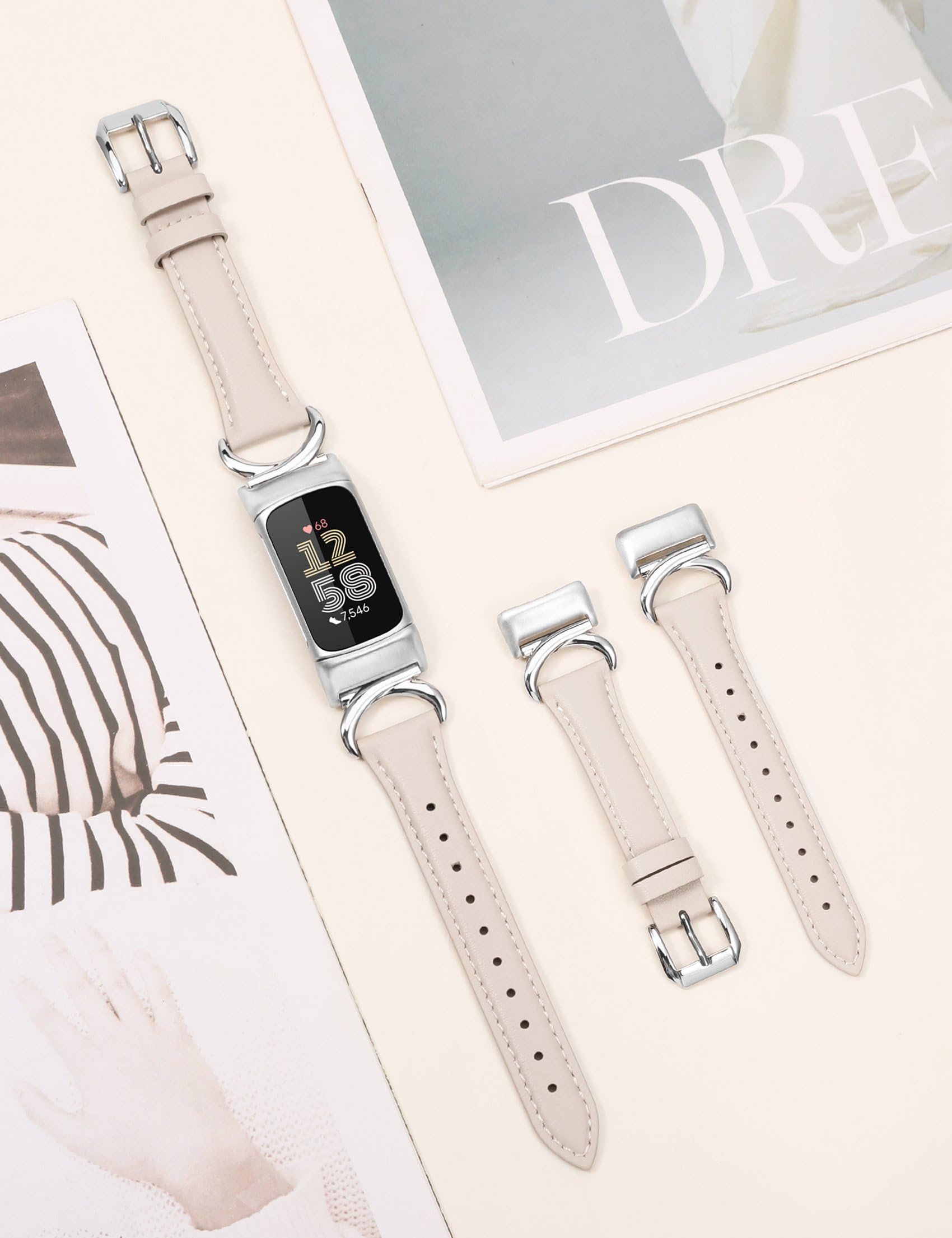 TOYOUTHS Leather Straps Compatible with Fitbit Charge 6/Charge 5 Strap Women - Image 4