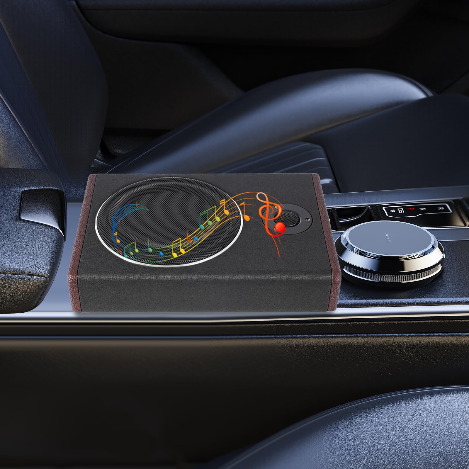 SailorMoon Subwoofer attivo per auto, set di bassi, ultra sottile, diffusore di rumore, audio per auto, subwoofer attivo, subwoofer attivo, alloggiamento membrana, nero, potenza nominale di ingresso