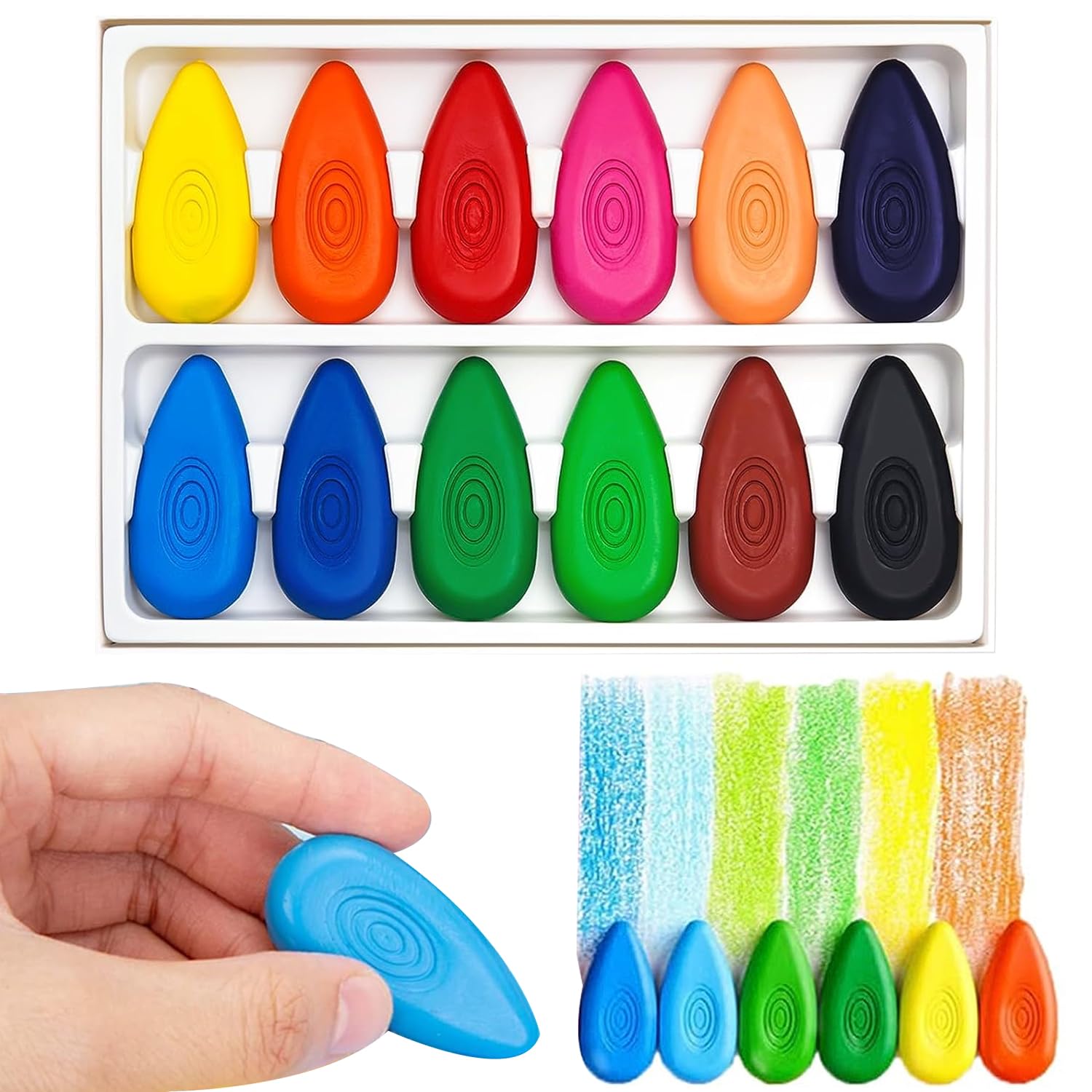 Devenirriche Teardrop Crayons, 12 Colors Kids Non-Toxic Crayons Child/Toddler Safe Crayons Art Supplies Toys Crayons for Drawing