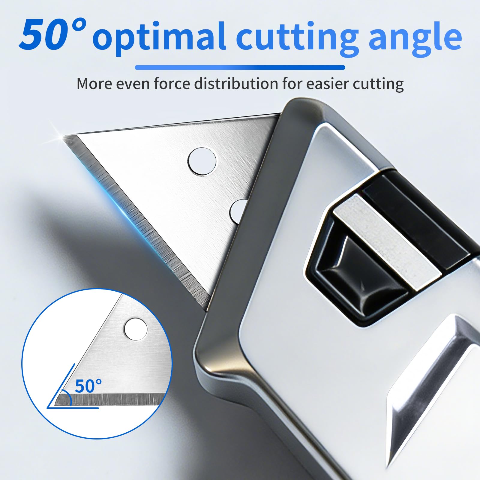 Lame per Cutter Trapezoidali 52mm - Set da 20 Lame Trapezoidali di Ricambio per Cutter con 2 Protezione per Dito, Adatto per Tagliare Tappeti, Plastica, Cuoio e Cartone, Perfetto per Uso Domestico