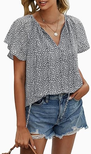Miniatura 4 de Mansy - Blusas sueltas de verano con cuello en V y estampado floral para mujer