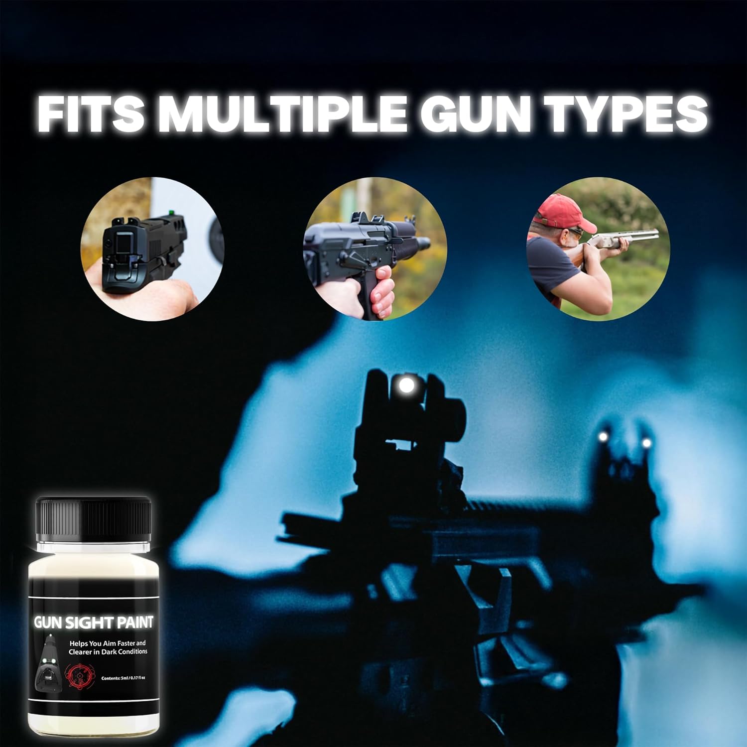 Gun Sight Paint, White Glow in the Dark Paint Enhances Low-Light Target Acquisition for Pistols, Rifles & Shotguns, 15ml