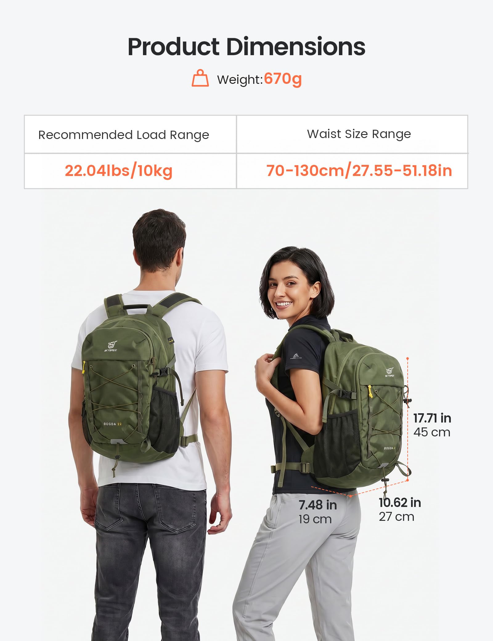 SKYSPER 22L Zaino da Trekking Uomo Donna Zaino Escursionistico | Leggero Zaino Montagna Antifurto in Air Mesh Traspirante per Escursionismo Viaggio Gite Giornaliere