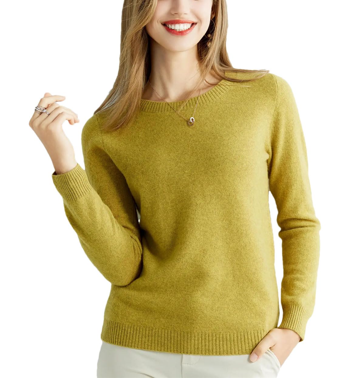 Strickpullover aus Kaschmir, Damen, Merinowolle, Rundhalsausschnitt, Vintage-Pullover, Winter, Herbst