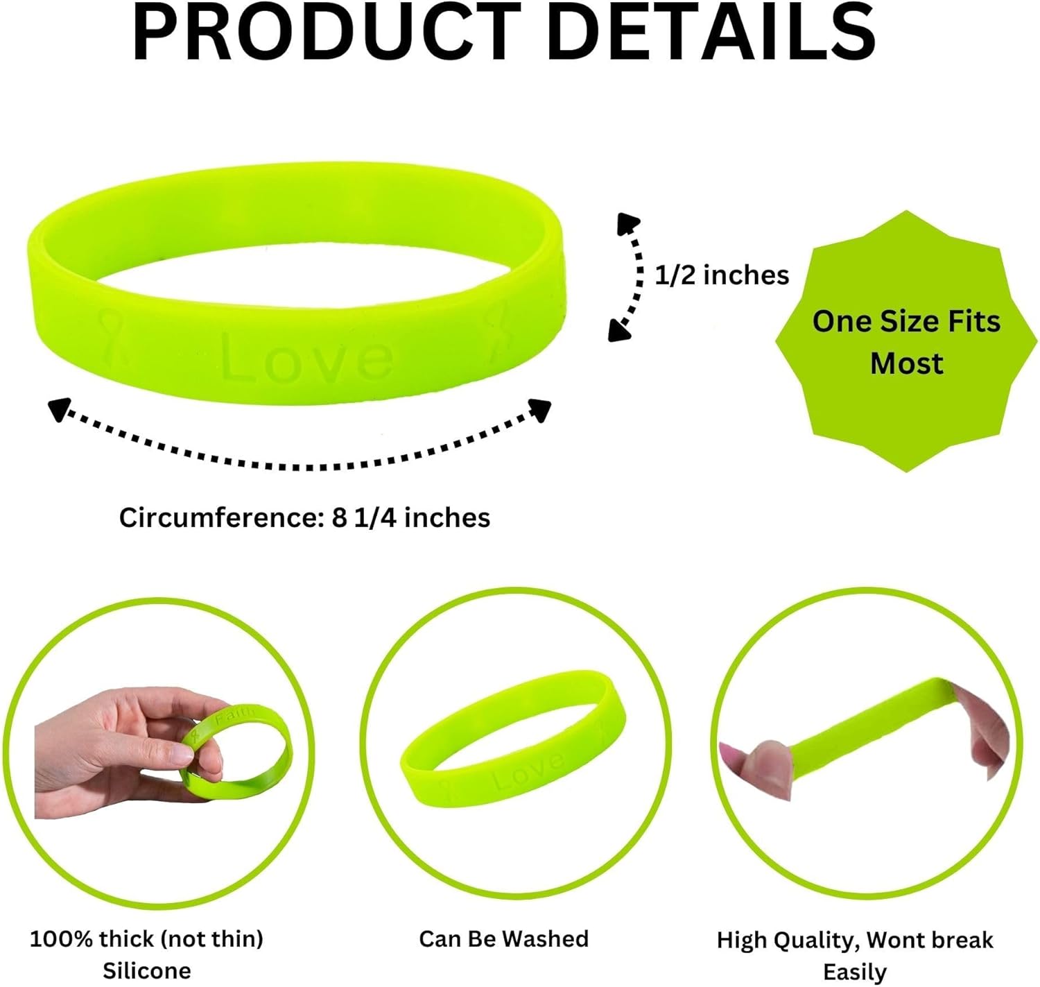 Lime Green Wholesale Pack Silicone Bracelets – Lime Green Bracelets for Non Hodgkin’s Lymphoma, Lyme Disease, Lymphoma, Muscular Dystrophy Awareness – Perfect for Support Groups & Fundraisers