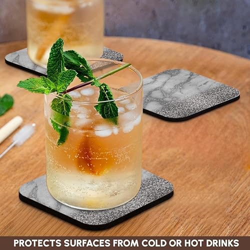 Miniatura 3 de 3dRose Posavasos suaves de lujo con estampado de imitación metalizado de mármol con purpurina de piedra gema gris plata