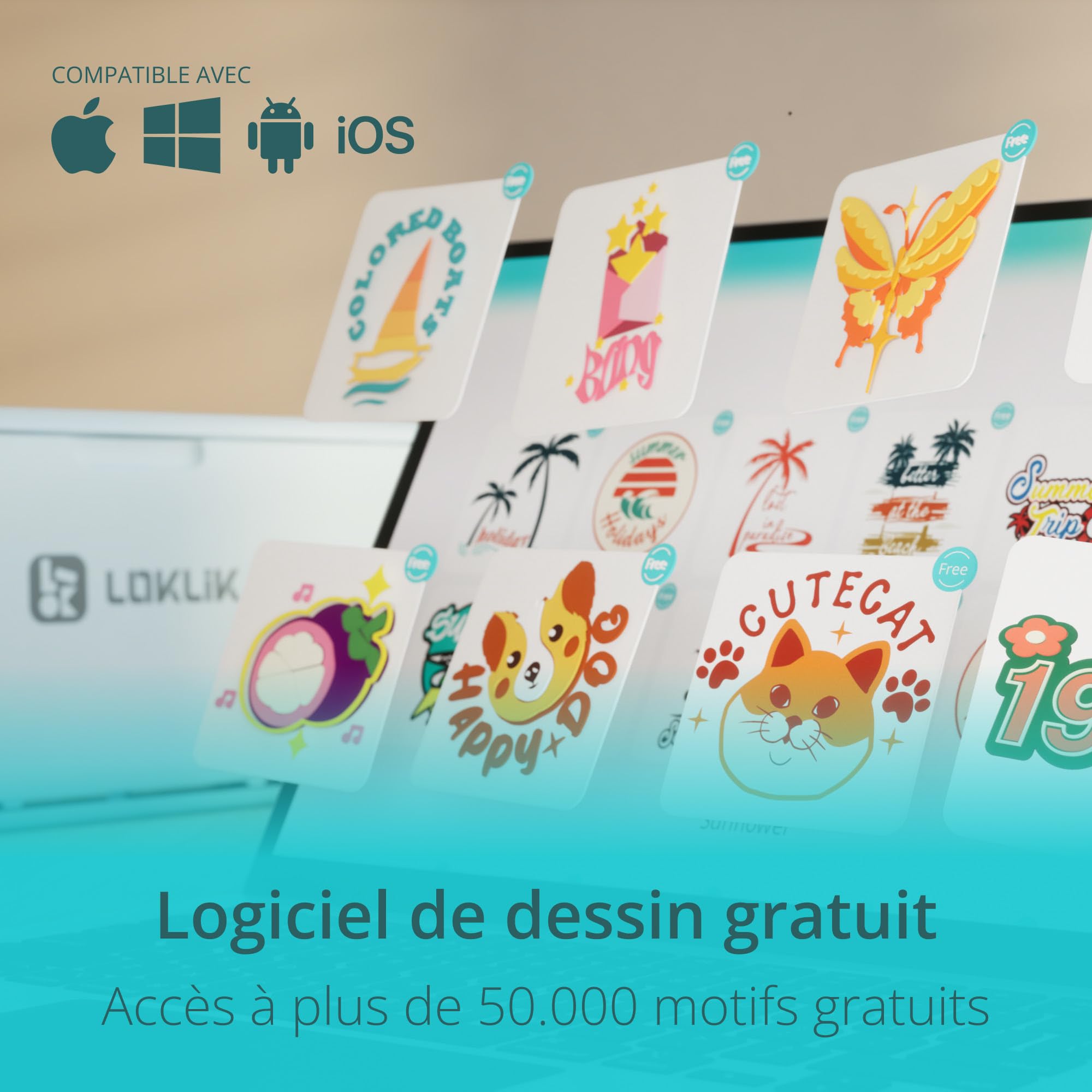 LOKLiK iCraft Plotter Machine - Machine de découpe pour personnaliser textiles, tasses, sacs, autocollants et décorations. Compatible avec flex, papier, cuir, carton, et plus. (Bleu)