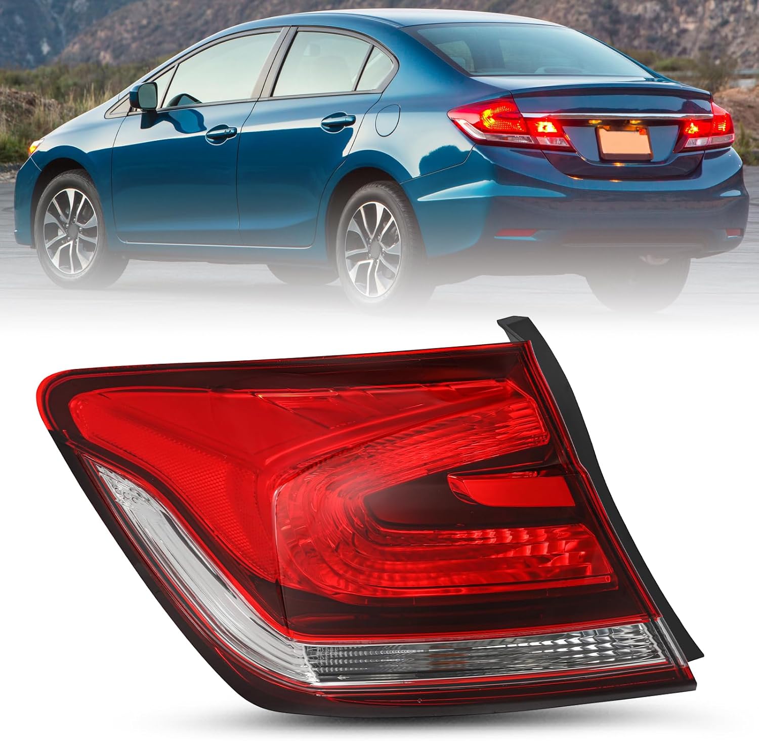 JSBOYAT Tail Light Assembly Replacement for 2013 2014 2015 Honda Civic Outer Rear Taillamp Brake Light Taillight Left Driver Side