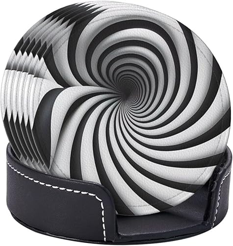 Miniatura 6 de Juego de 6 posavasos con diseño de ilusión óptica en espiral, estilo GIF, de piel sintética, de alta calidad, para mesa de café y posavasos