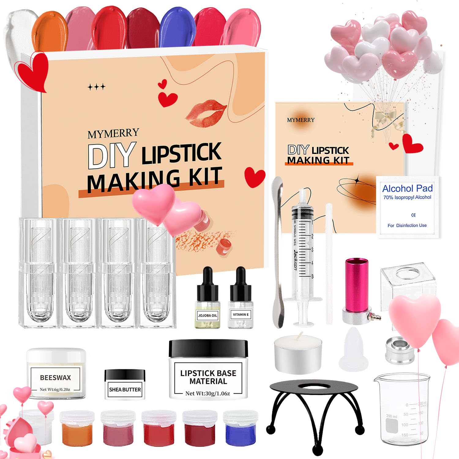 Lipstick Making Kit, Lipstick Maker Kit, Make Your Own Lipstick with Natural Beeswax, Shea Butter, Jojoba Oil, Fun Makeup Kits for Birthday, Christmas Gifts