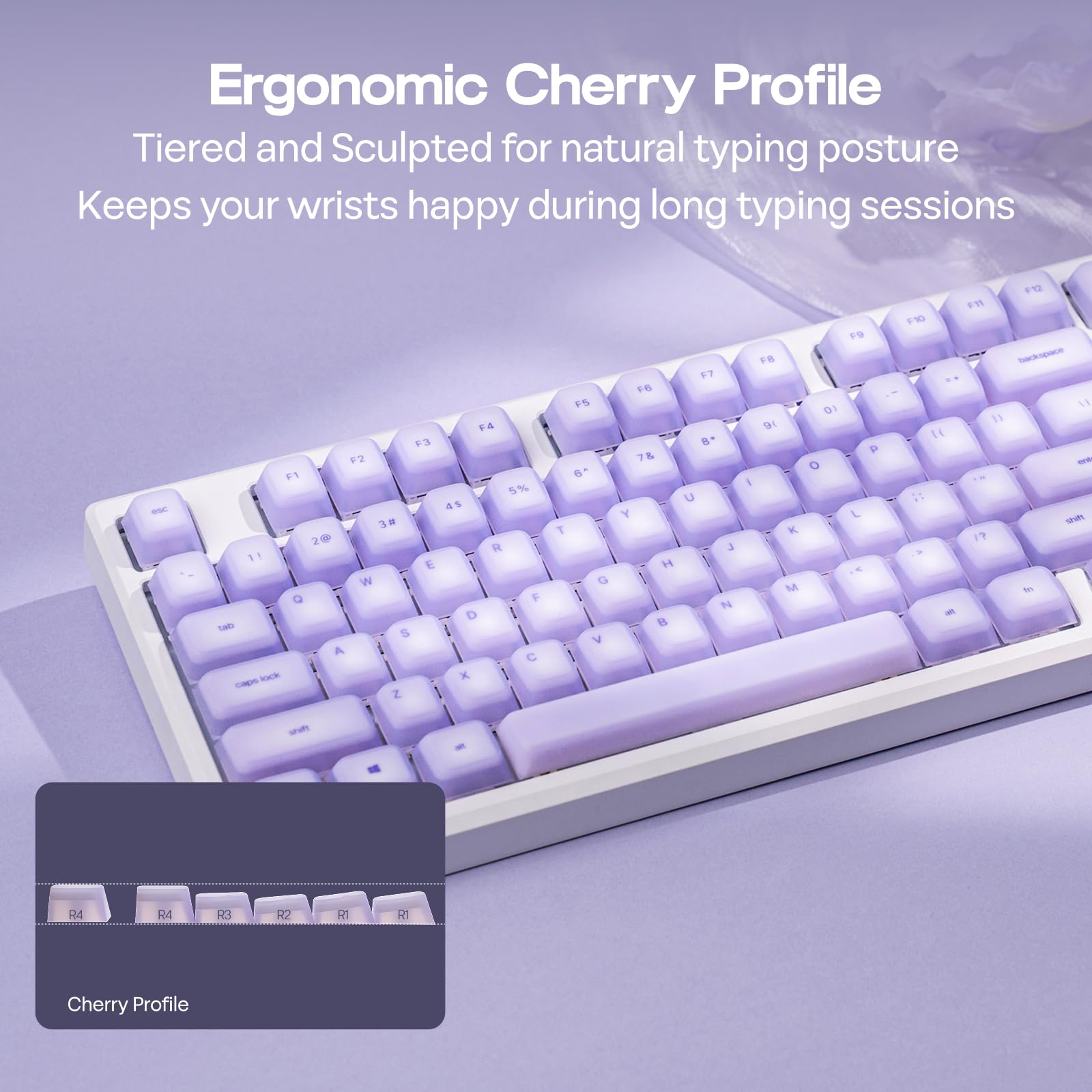EPOMAKER AegisSil Keycap Set, Material de Silicona,Perfil Cherry,113 Teclas,Tamaños 65%/75%/96%/Completo, Juego de Teclas Personalizadas para Teclados Mecánicos Cherry MX,Kailh,Outemu,Gateron (Morado)