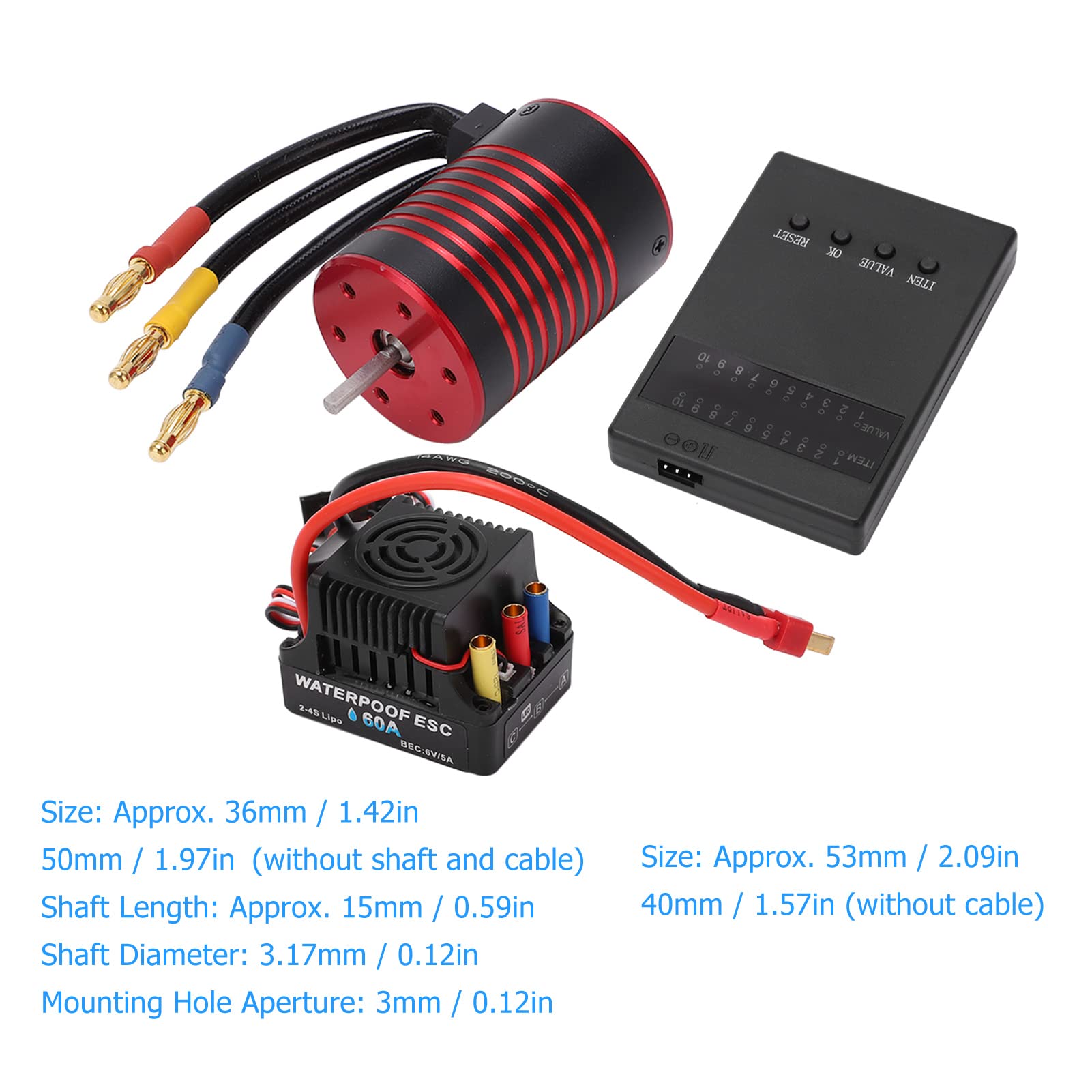 bezszczotkowy zestaw ESC, bezszczotkowy wodoodporny silnik 3650 60A ESC, karta programowania do samochodu RC 1/10 (3100kV)