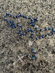 Nazareth Store Deep Blue Crystal Beads Rosary Necklace Catholic Prayer Jerusalem Holy Soil Medal
