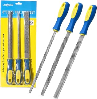 YKLP 8inch Metal File Set,3pcs High-Carbon Steel Needle File,Flat/Half-Round/Round for Metal Wood Working