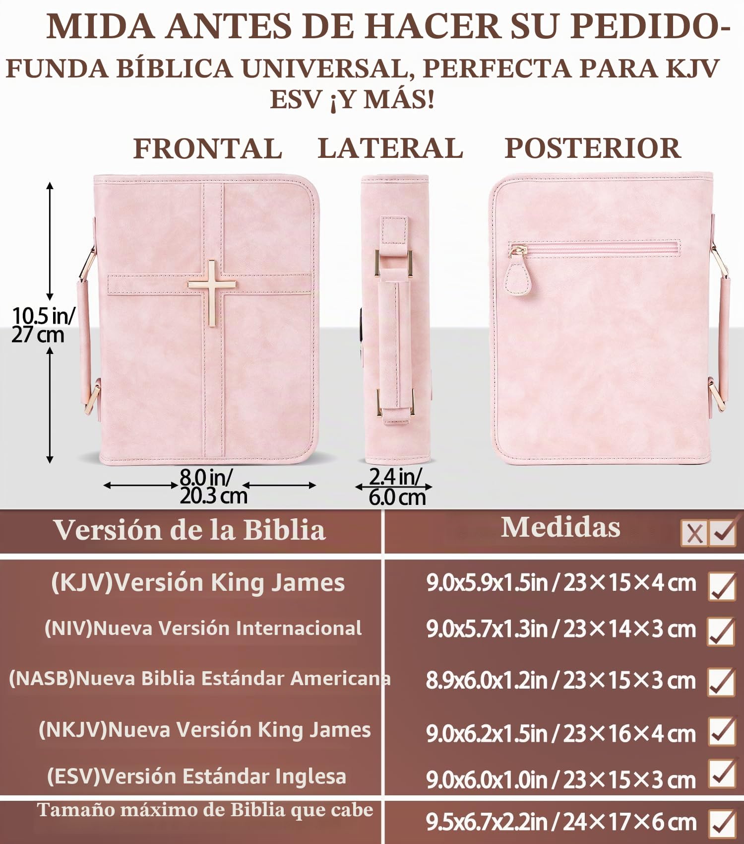Funda de cuero vegano para la Biblia, bolsa de la Biblia con bolsillo para teléfono, funda de la Biblia para hombres y mujeres, caja de regalo cristiana (rosa)