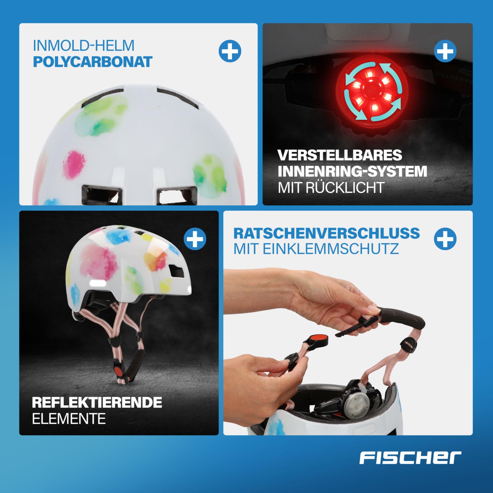 FISCHER BMX kask rowerowy, kask rowerowy Dirt Bike Plus Splash, XS/S, 48-54 cm, kolorowy, z wbudowanym tylnym światłem LED