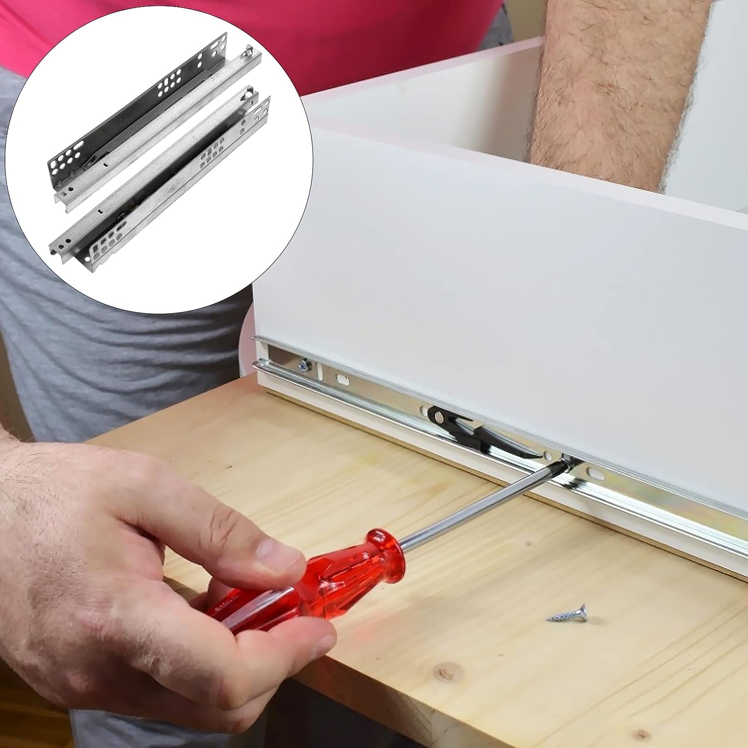 prowadnice do szuflad, 2 szt. Meble dwusekcyjne prowadnice szynowe Szyny kulkowe do montażu na szynie Suwak tłumiący(Silverx3pcs)