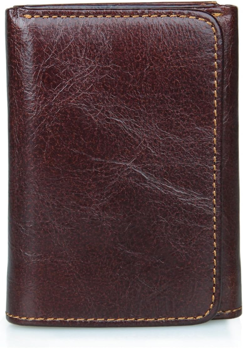 DAIWEI Vintage Mens Wallets Men RFID Blocking Short Trifold Genuine Leather Wallet (Dark brown)