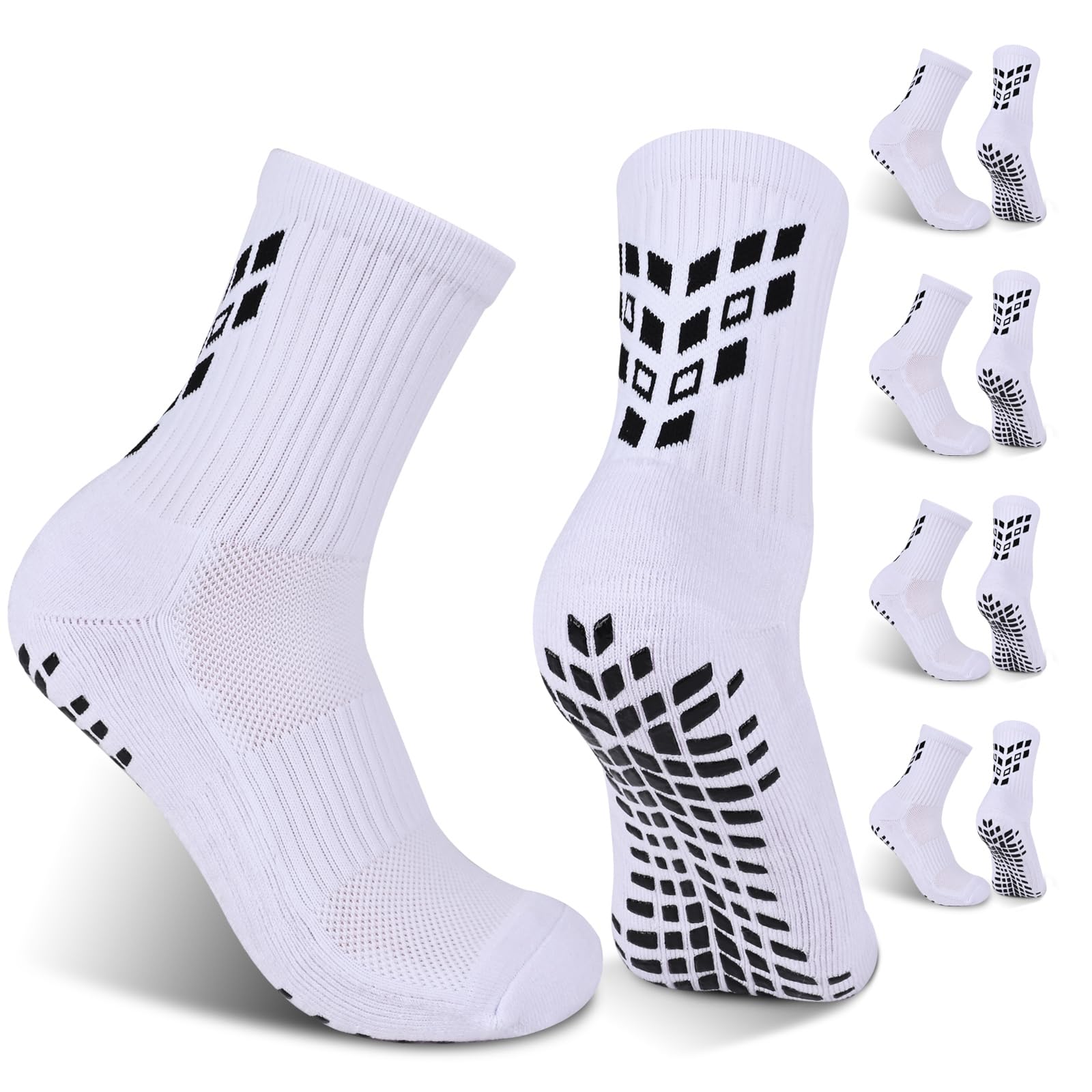 Gogogoal 4-paia Calzini sportivi da calcio antiscivolo per uomo donna, calzini sportivi imbottiti traspiranti Grip antiscivolo 37-42 43-50