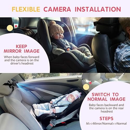 Miniatura 6 de Cámara de coche para bebé con visión nocturna Gen2, monitor de coche de bebé HD 1080P IPS de 5 pulgadas con zoom 3X, cámara de asiento trasero,