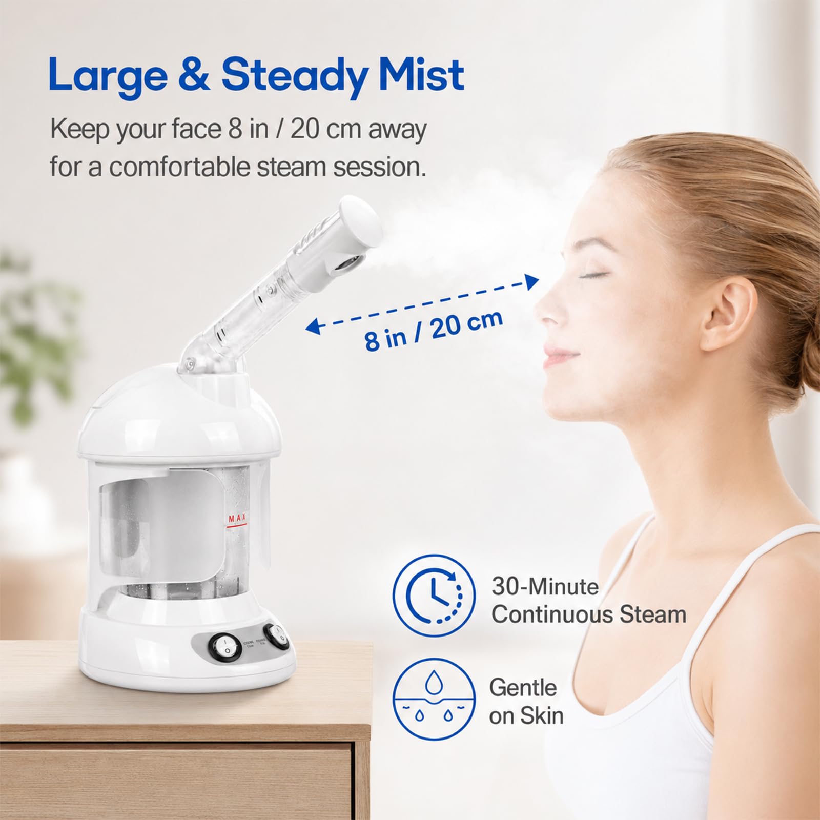 Vaporizzatore per il viso, sauna facciale nano ionico, umidificatore caldo, vapore viso caldo, vapore viso per spa, sauna domestica o salone, spray girevole a 360°