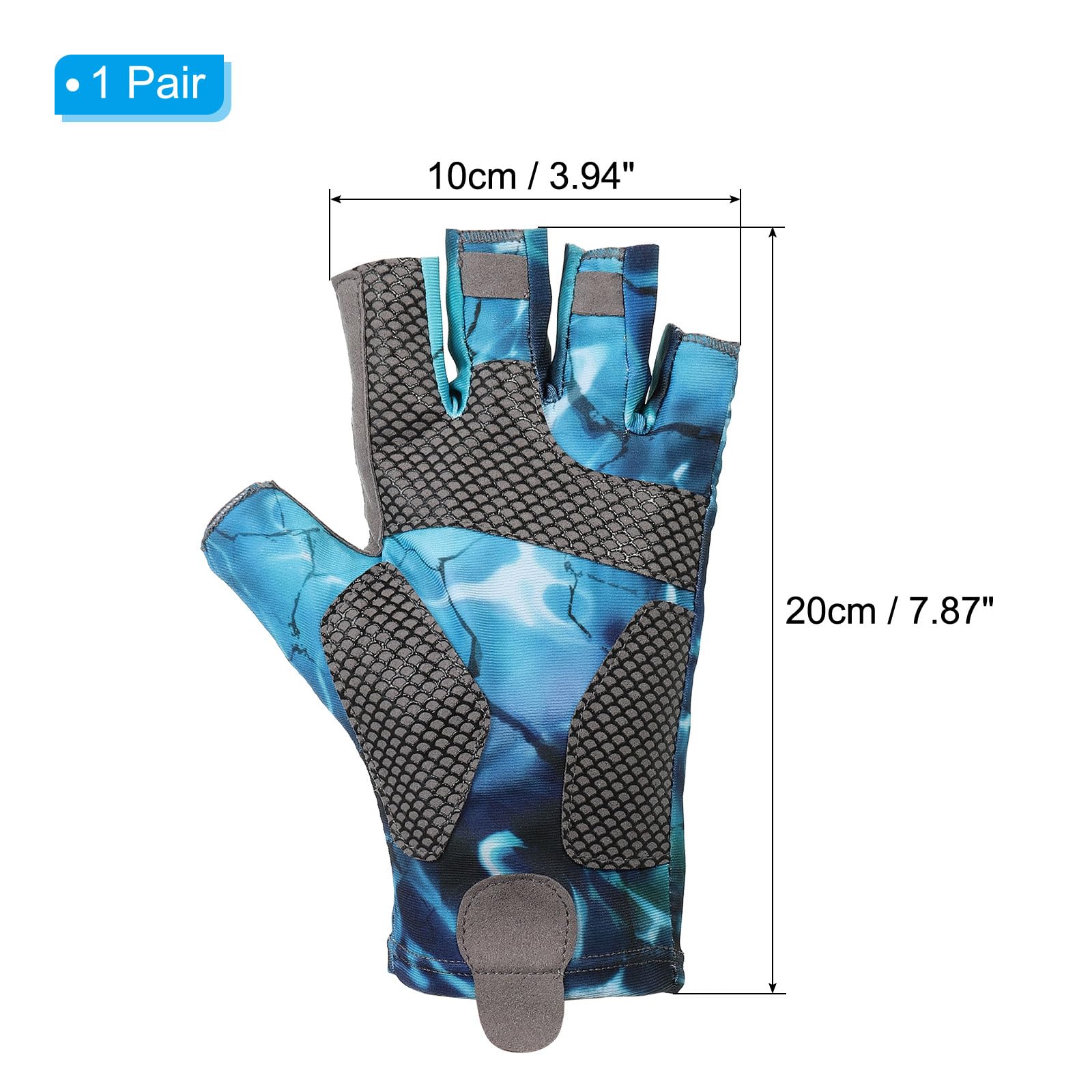 PATIKIL Fishing Gloves, 1 Pair Breathable Fingerless Sun Protection Gloves for Men Women Kayaking Rowing Cycling Hiking Blue (XL Size) - Image 2
